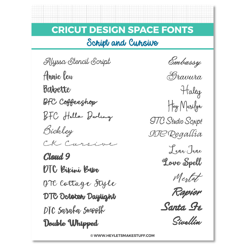 The Best Cricut Fonts Cheat Sheets Hey, Let's Make Stuff