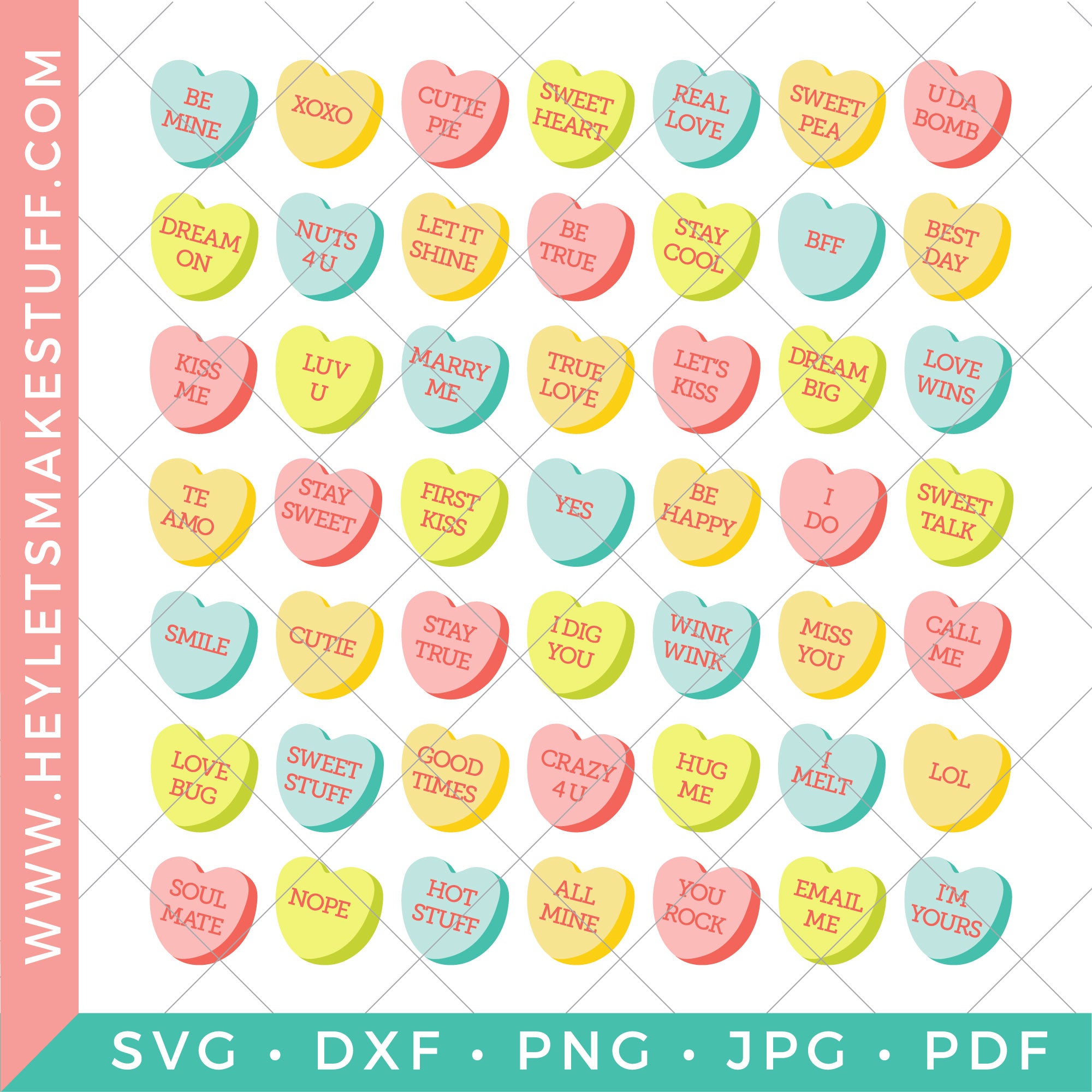 Heart Clipart, Heart Candy Clip Art, Sweethearts Candy Clipart,  Conversation Hearts Clipart Commercial & Personal BUY 2 GET 1 FREE 
