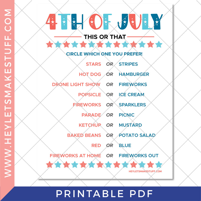 Printable Fourth of July This-or-That