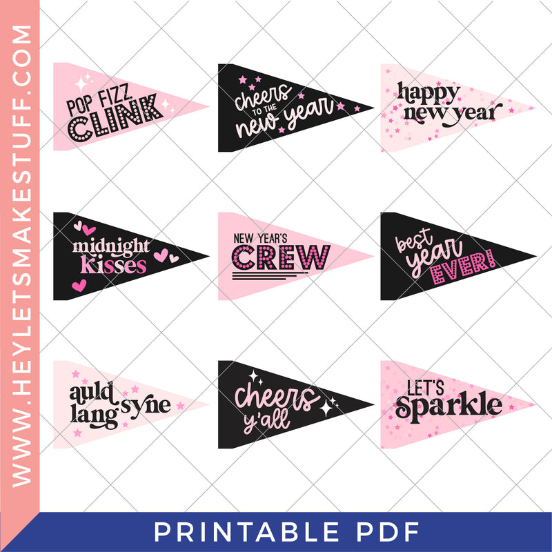 Printable New Year's Eve Pennants - Pink
