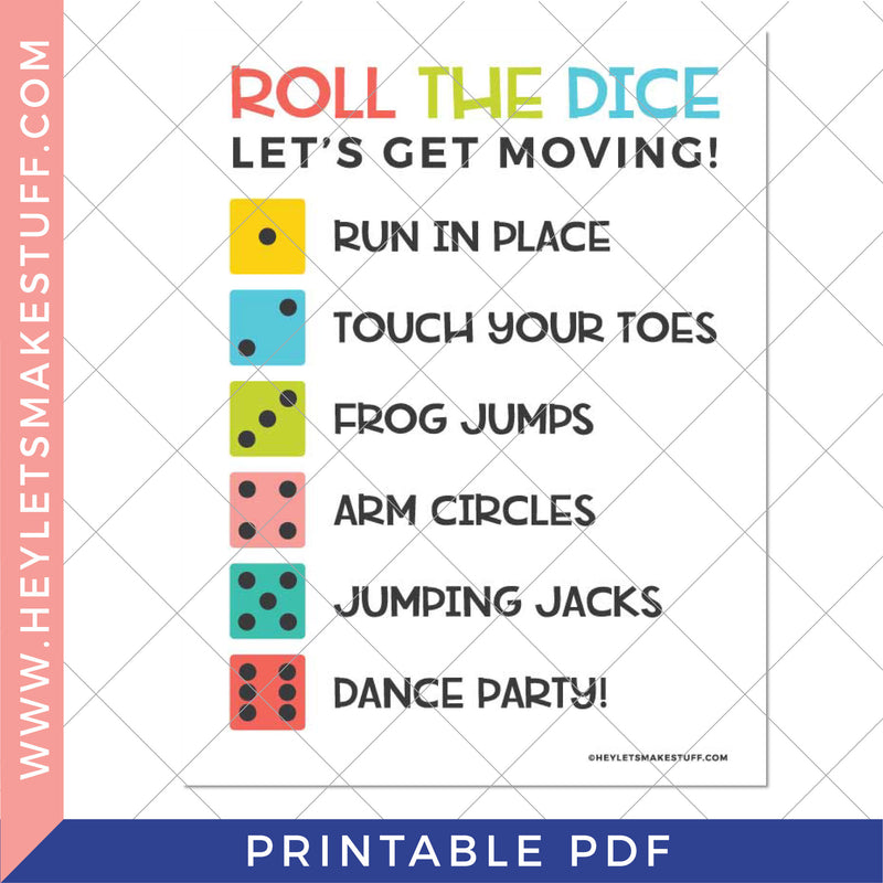 Printable Roll the Dice Exercise Game for Kids