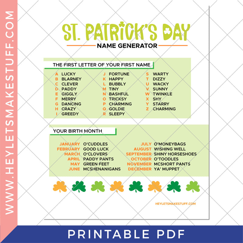 Printable St. Patrick's Day Name Generator