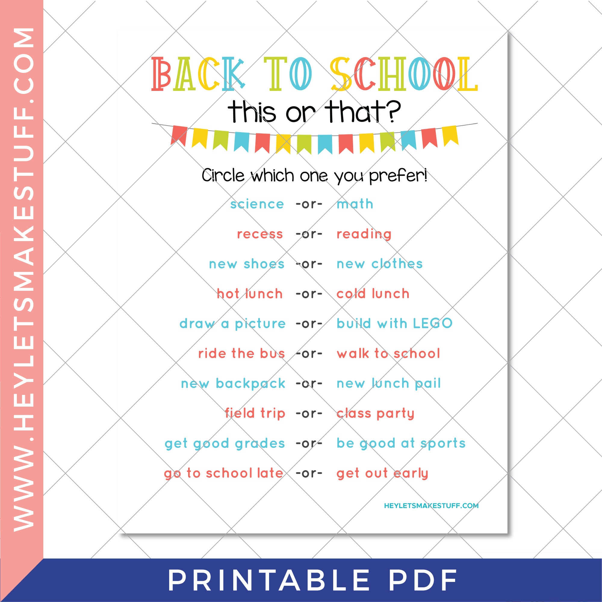 Printable Back to School ThisorThat Club Hey, Let's Make Stuff