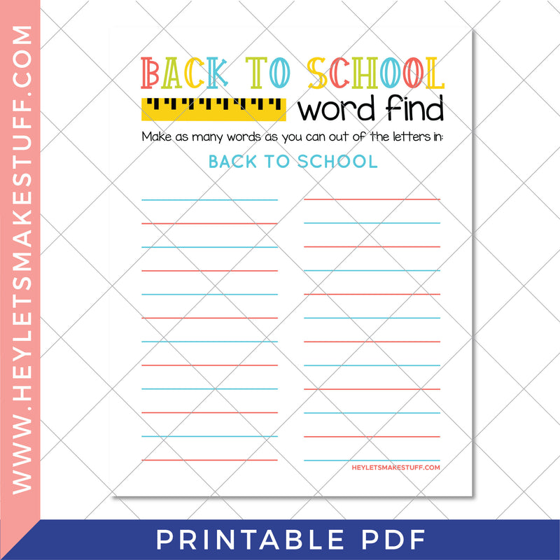 Printable Back to School Word Find