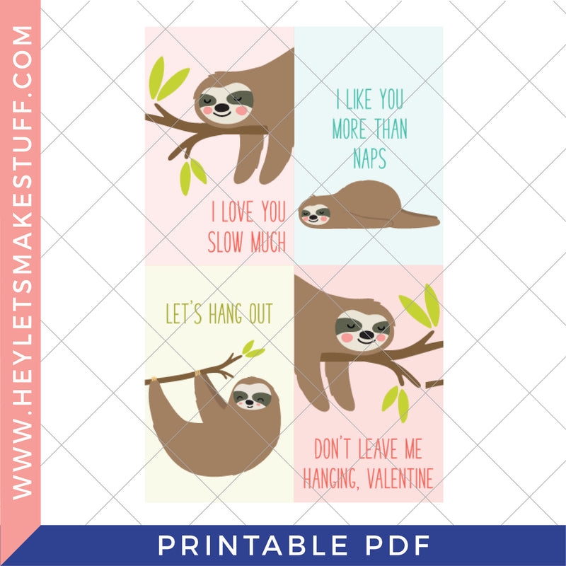 Printable Sloth Valentines