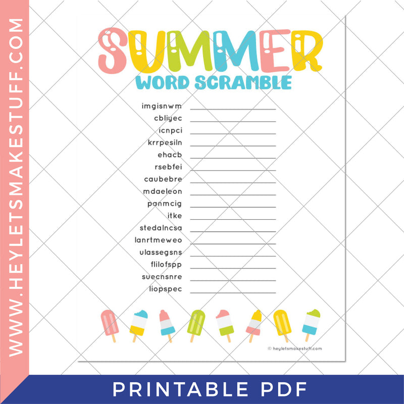 Printable Summer Word Scramble