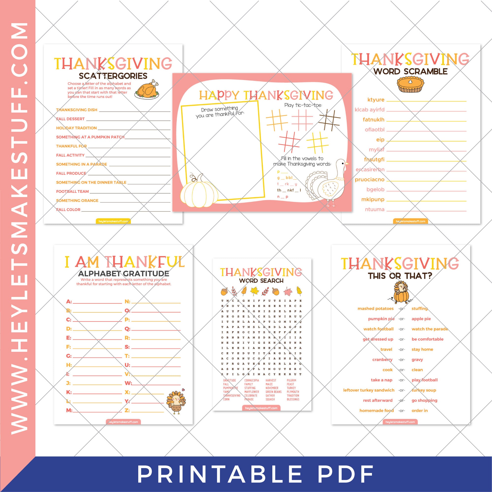 11 Thanksgiving Game Bundle Printable Fall Games for Adults 