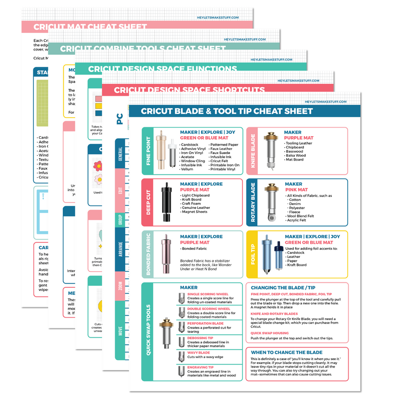 Cricut Cheat Sheets: Design Space, Blades, Mats, and More! – Hey, Let's ...
