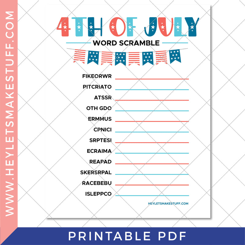 Printable Fourth of July Word Scramble