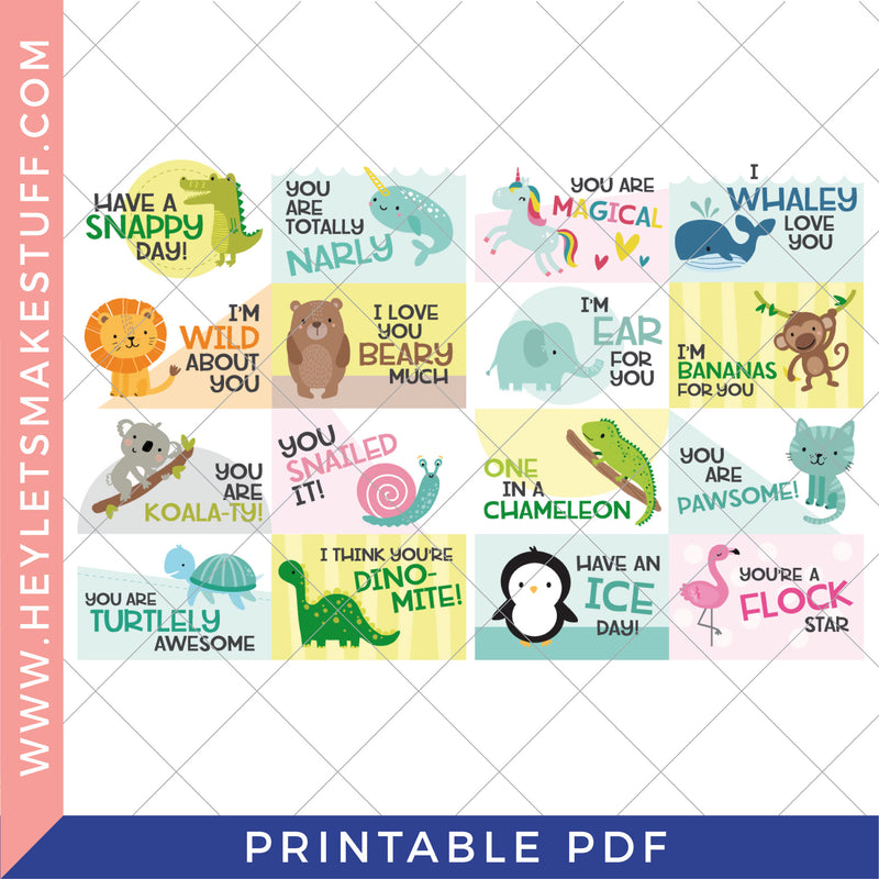 Printable Animal Pun Valentine's or Lunch Box Notes