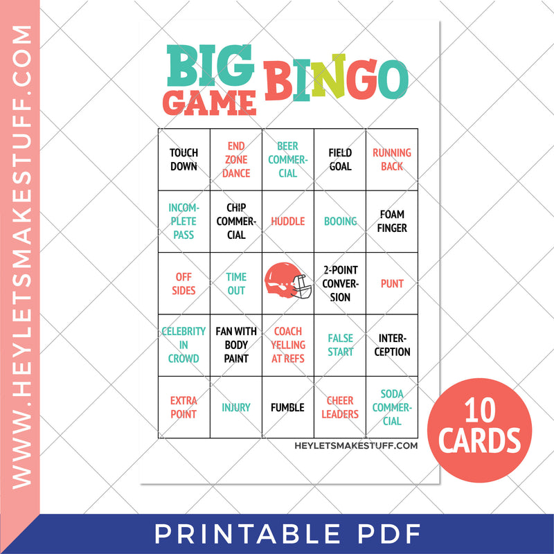 Printable The Big Football Game Bingo