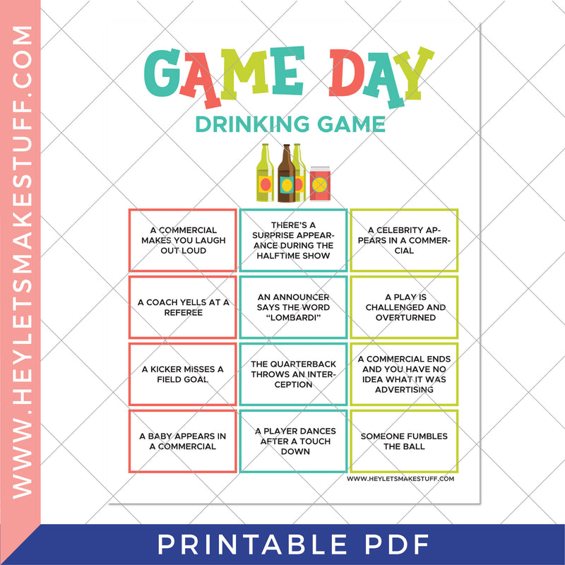 Printable "Big Game Day" Drinking Game