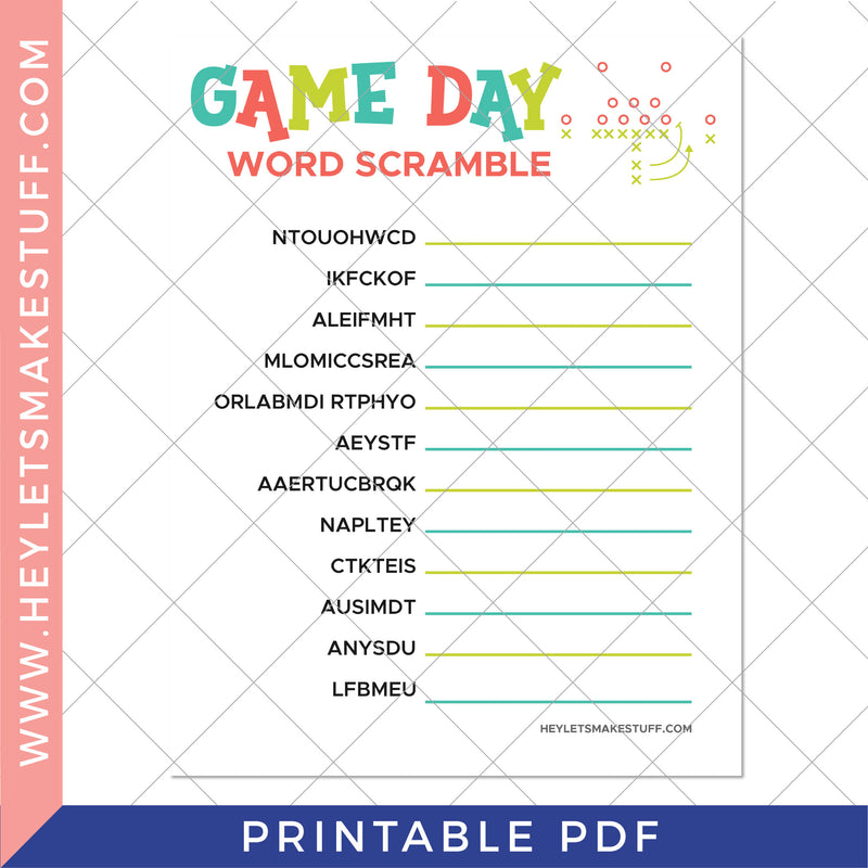 Printable "Big Game Day" Word Scramble