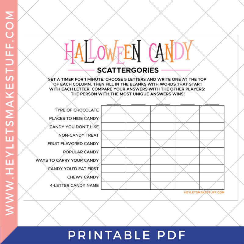 Printable Halloween Candy Scattergories