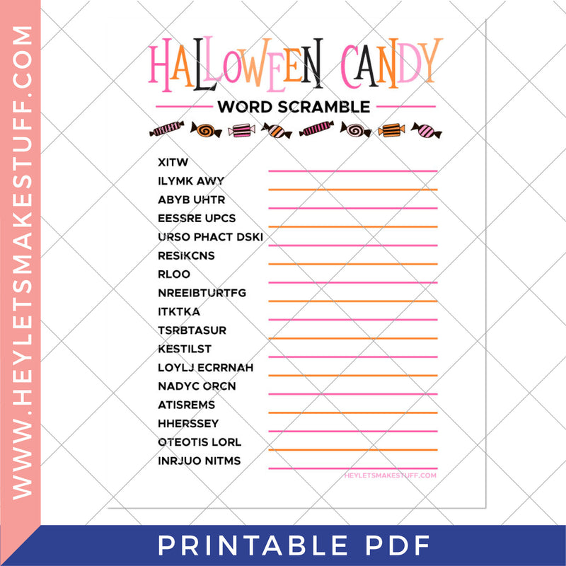 Printable Halloween Candy Word Scramble