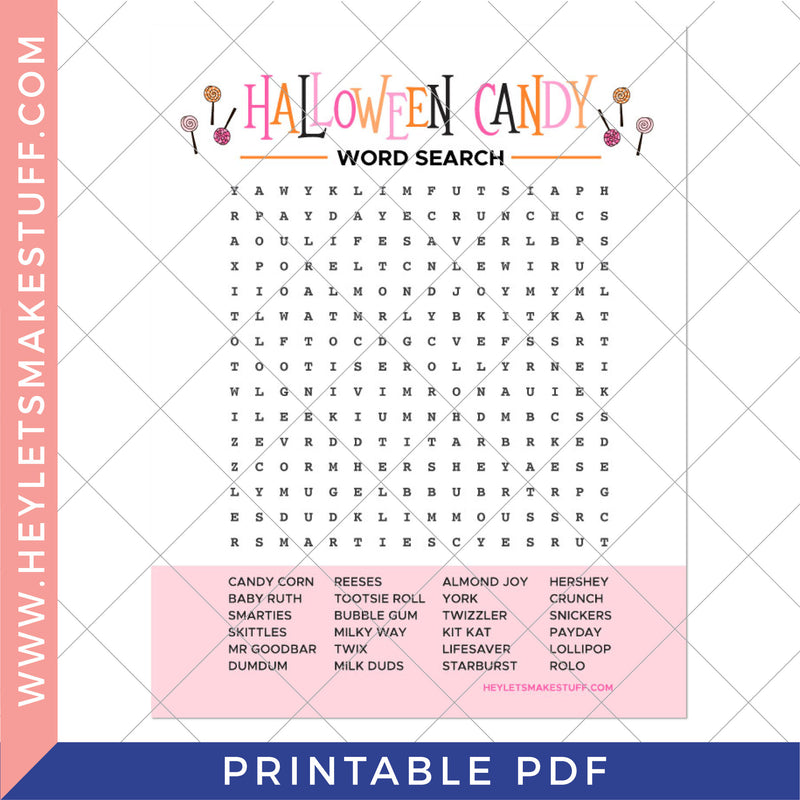 Printable Halloween Candy Word Search