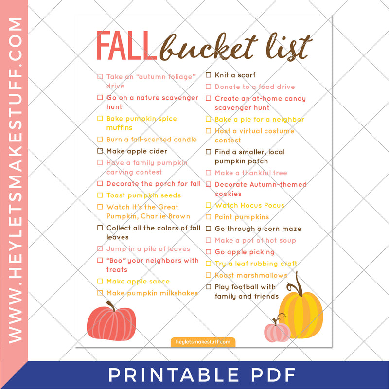 Printable Fall Bucket List