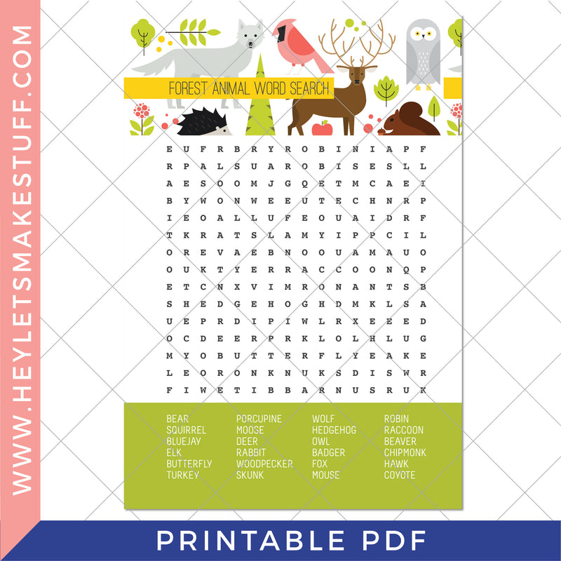 Printable Forest Animal Word Search