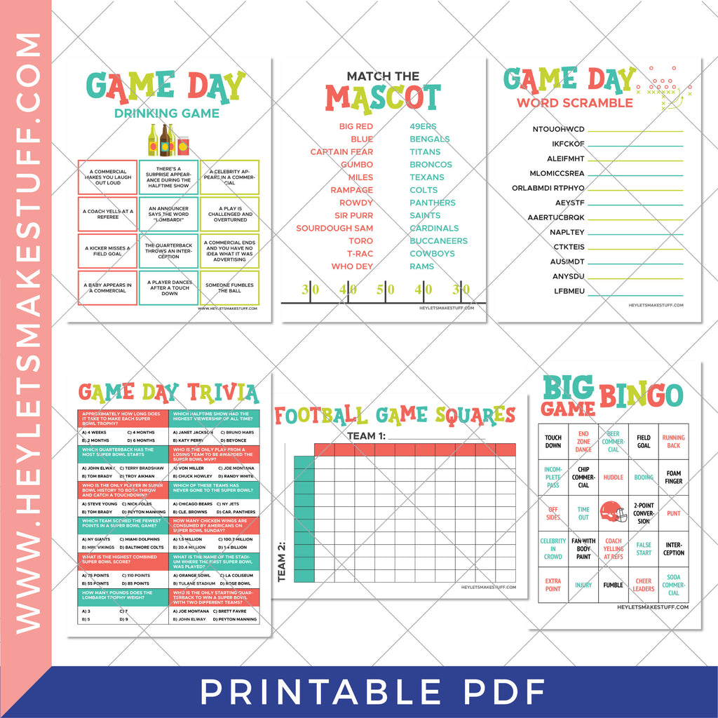 Printable Big Game Games Bundle for the Super Bowl – Hey, Let's Make Stuff