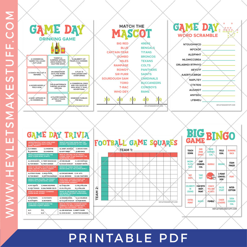 Printable "Big Game" Games Bundle for the Super Bowl