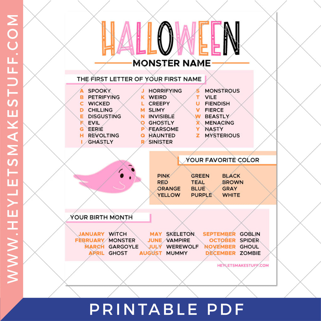 cute names for monsters Printable Halloween Monster Name Generator