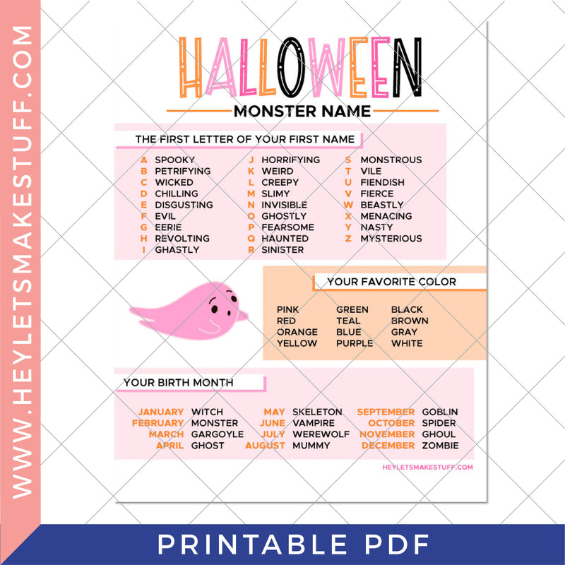 Printable Halloween Monster Name Generator