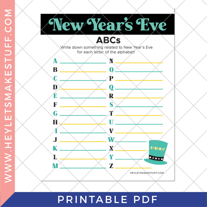 Printable New Year's Eve ABC's Game