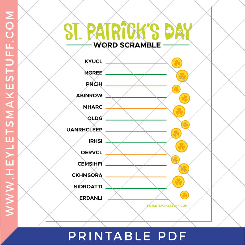 Printable St. Patrick's Day Word Scramble