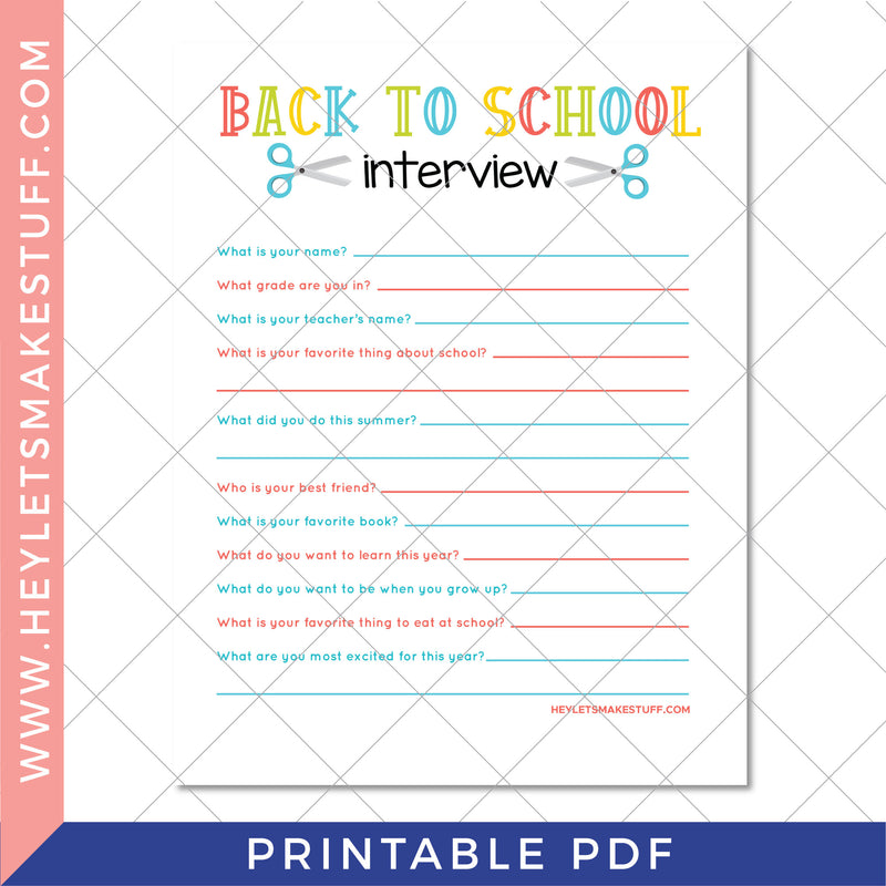 Printable Back to School Interview