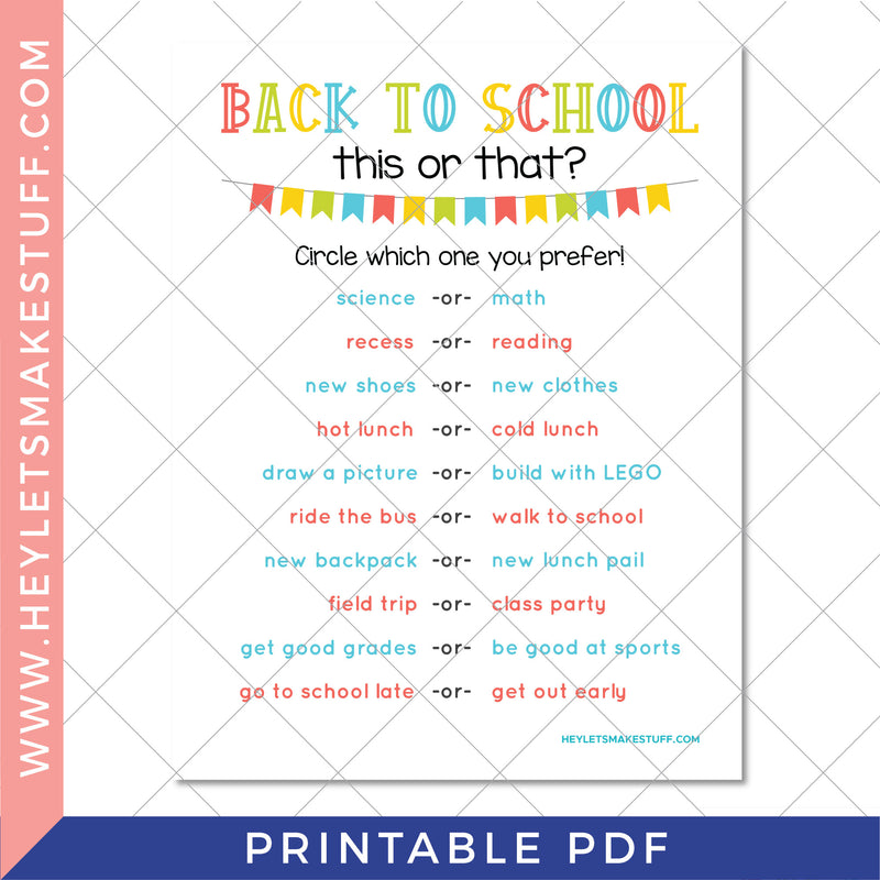 Printable Back to School This-or-That