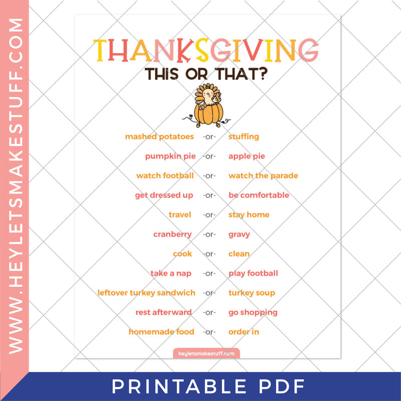 Printable Thanksgiving This-or-That Game