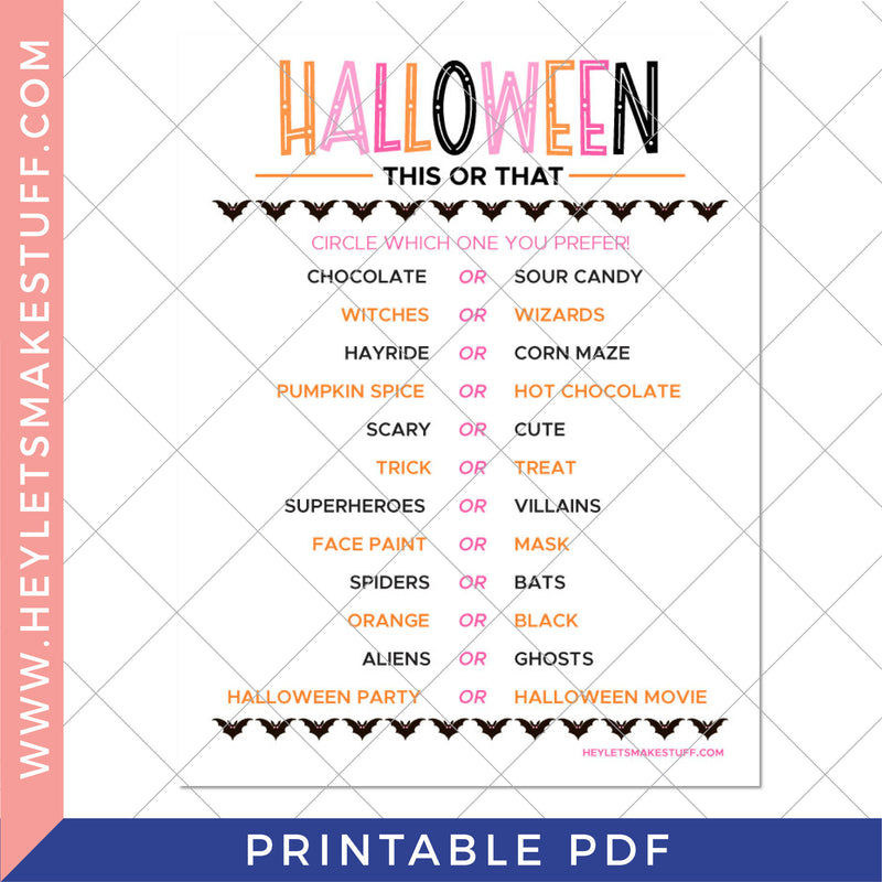 Printable Halloween This-or-That Game