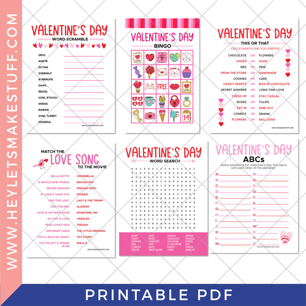 Printable Valentine's Day Games Bundle – Hey, Let's Make Stuff