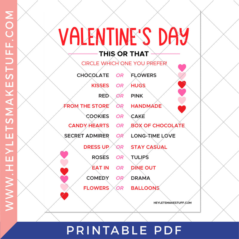 Printable Valentine's Day This-or-That Game